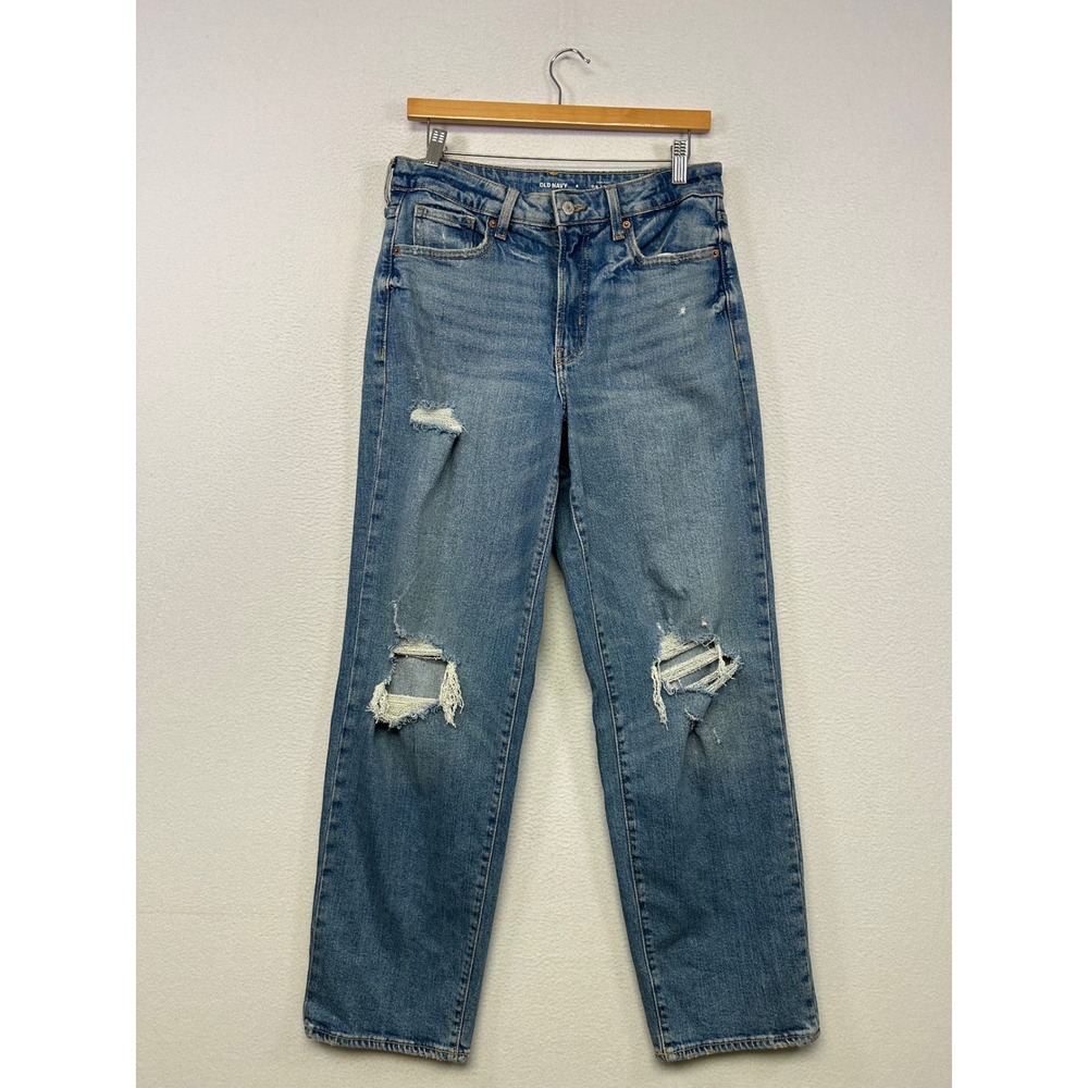 Grunge Y2K Old Navy Women 8 Blue O.G. Loose High Rise Distressed Straight Jeans